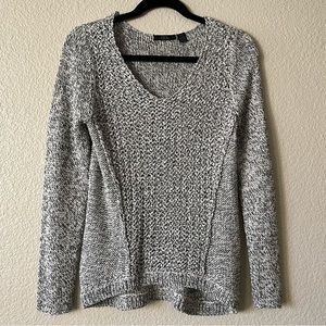 Marled Gray Crocheted V Neck Sweater, Size Small
